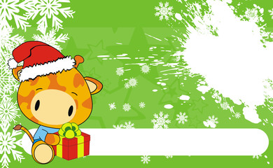 Fototapeta premium giraffe baby cartoon xmas background