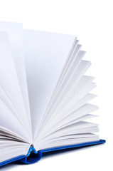 Open book on white background.