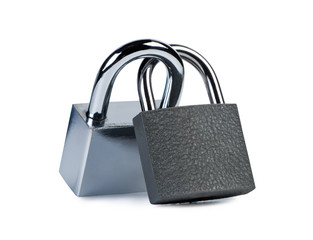 Two padlocks closed on white background. Safety concept.