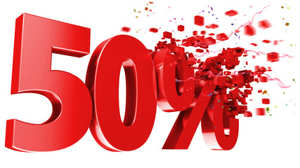explosive 50 percent off on white background