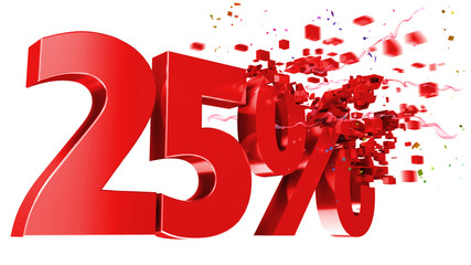 explosive 25 percent off on white background