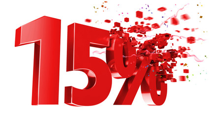 explosive 15 percent off on white background