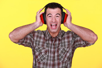 Builder wearing hearing protection
