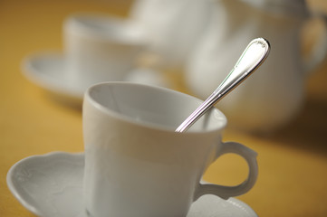 cup of tea  on table, close up, shallow dof