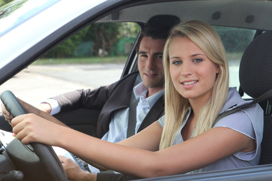 girl in driving lesson