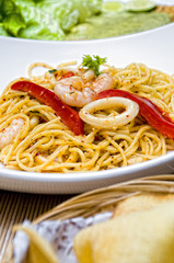 Spaghetti on white plate