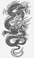 Asian Dragon Linework Vector - 37671941