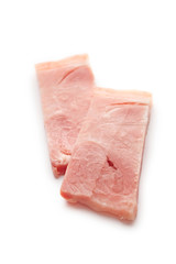 Slices of bacon on white