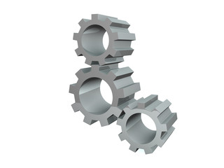 3d illustration of gear wheels system over white background.