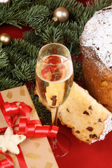 Christmas composition with panettone and spumante