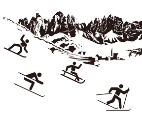 Wintersport schwarz auf weiß