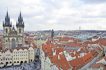 Fototapeta na wymiar Aerial view of Prague from the Clock Tower, Czech Republic