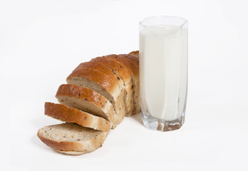 Breads with milk isolated on white background