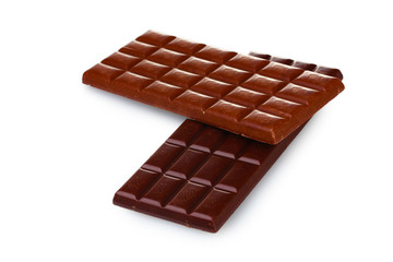 Bar of milk and dark chocolate isolated on white