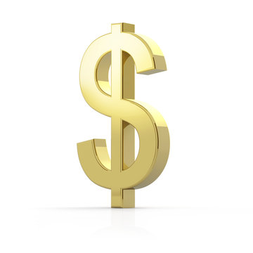 Goldenes US Dollar Symbol auf wei&szlig;em Hintergrund