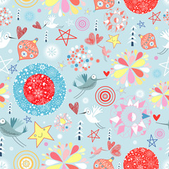 texture of the New Year balls and birds