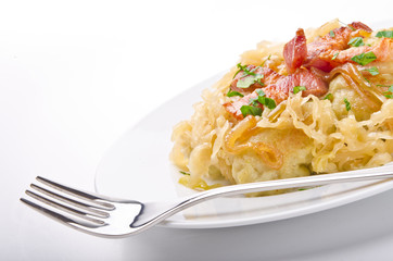 Schlesische Kartoffelklöße mit Kasseler und Sauerkraut