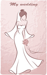 Силуэт невесту в свадебном платье, фон