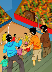 Illustration of people watching basketball game