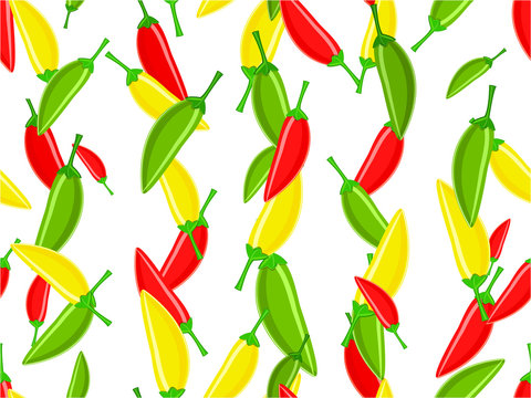 Seamless pattern with variety of hot chili peppers