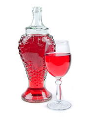 old bottle and glass with wine