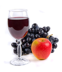 glass with wine and fruit