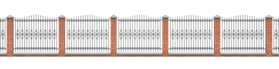The brick fence with the shaped iron grid