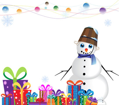 Happy snowman in a blue scarf