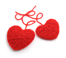 red woolen hearts