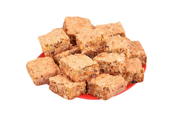 Homemade candied roasted nuts cookie, isolated on white
