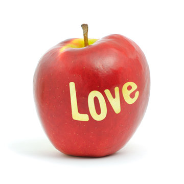 fresh red apple with love message