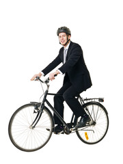 Fototapeta na wymiar Man with bicycle and helmed
