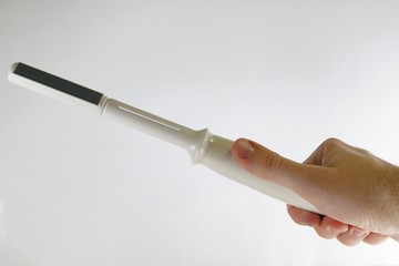 Rectal linear ultrasound probe for urology held in right hand