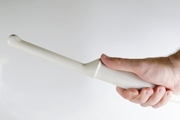 Vaginal endocavity ultrasound probe held in right hand