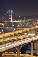 Fototapeta na wymiar highway and bridge at night