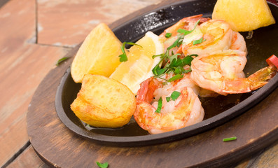 Tiger prawns on pan