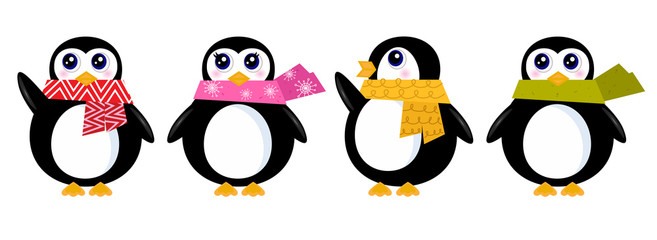 Cute retro winter Penguin set isolated on white ( vector ) © WellnessSisters