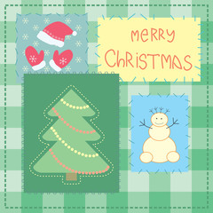 christmas card with patchwork tree