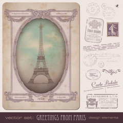 Naklejka premium vector set: Paris postage design elements