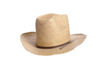 cowboy hat in straw on white background