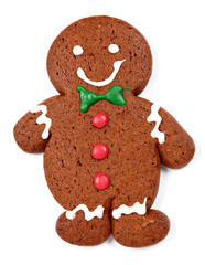 Gingerbread man cookie over white background