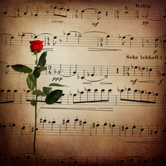 Spartito musicale, rosa, atmosfera retro