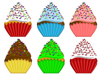 Six Variety Cupcakes with Sprinkles Illustration