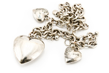 Silver necklace with heart pendants