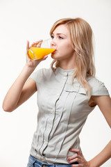 young woman with orange juice