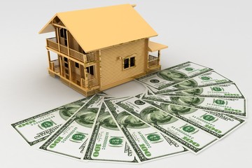 house and dollars on the white background
