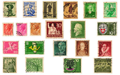 Vintage postage stamps collection from different countries