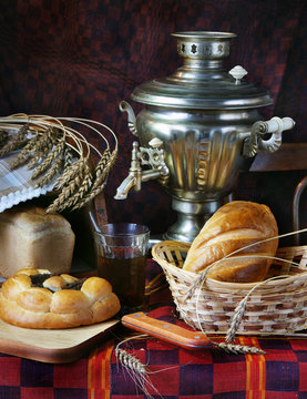 Still life with bread and a cup of tea