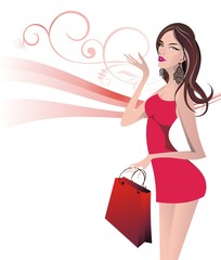 Fashion Christmas girl with shopping bag