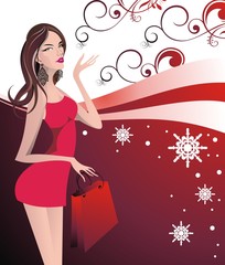 Fashion Christmas girl with shopping bag